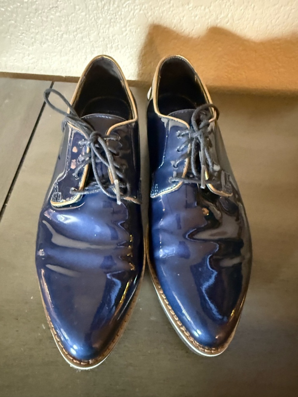 Johnston & Murphy Navy Patent Leather Oxford Shoes Women’s 7 Lace Up - Picture 4 of 8